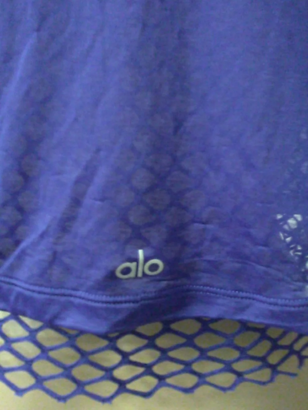 ALO Yoga Purple Crochet-Hem Crop Top (SUPER COOL LOOK) SHEERNESS